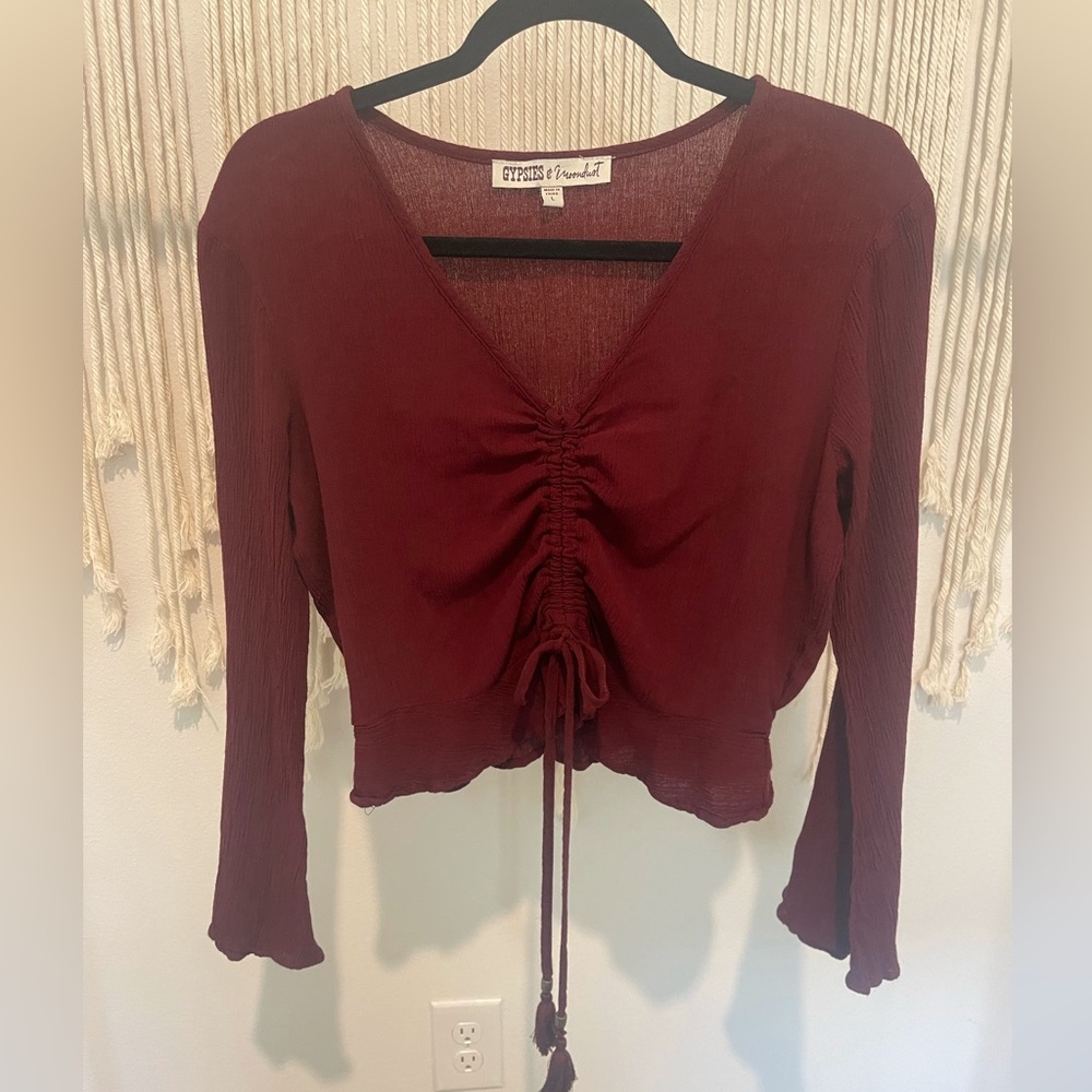 Gypsies & Moondust Bohemian Deep Wine Butterfly Sleeves Hippie Blouse Sz L